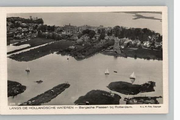 Rotterdam Bergsche Plassen oude KLM luchtfoto zie adresz., Verzenden, 1920 tot 1940, Ongelopen, Zuid-Holland