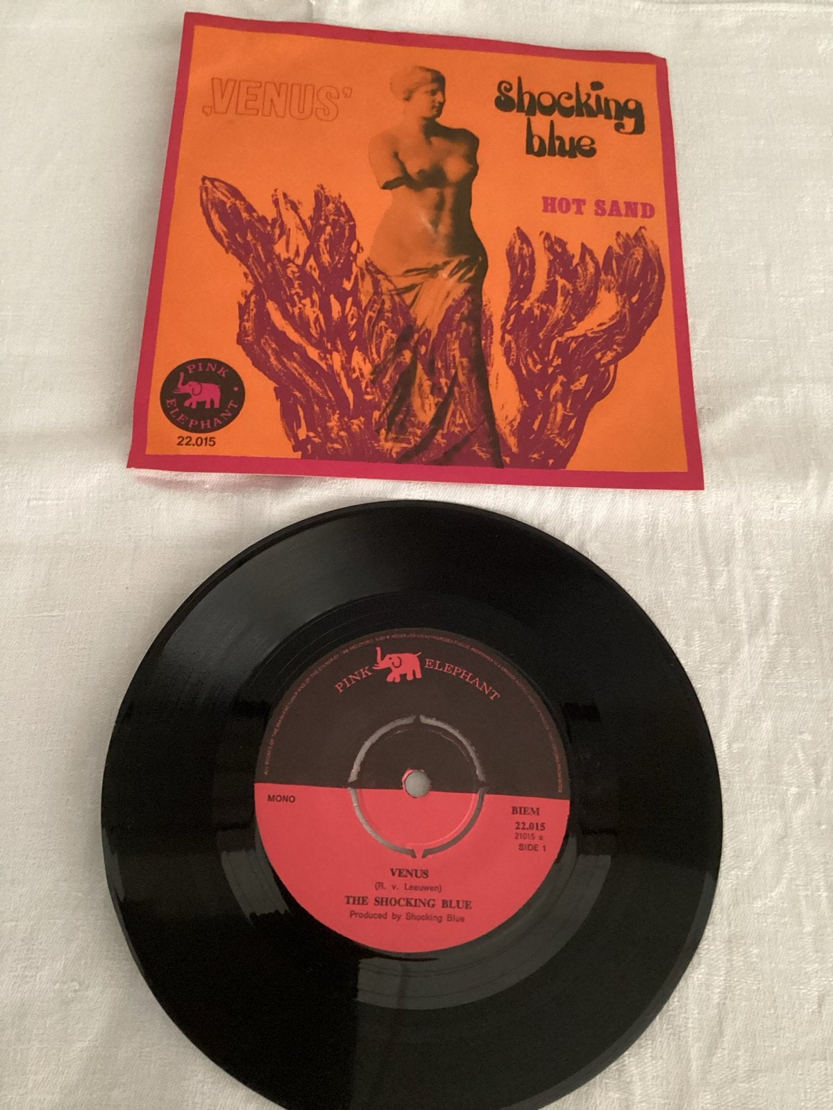 Shocking Blue - Venus / Hot Sand (Pink Elephant 7 inch singl, Ophalen, Gebruikt, Originele persing, 7 inch