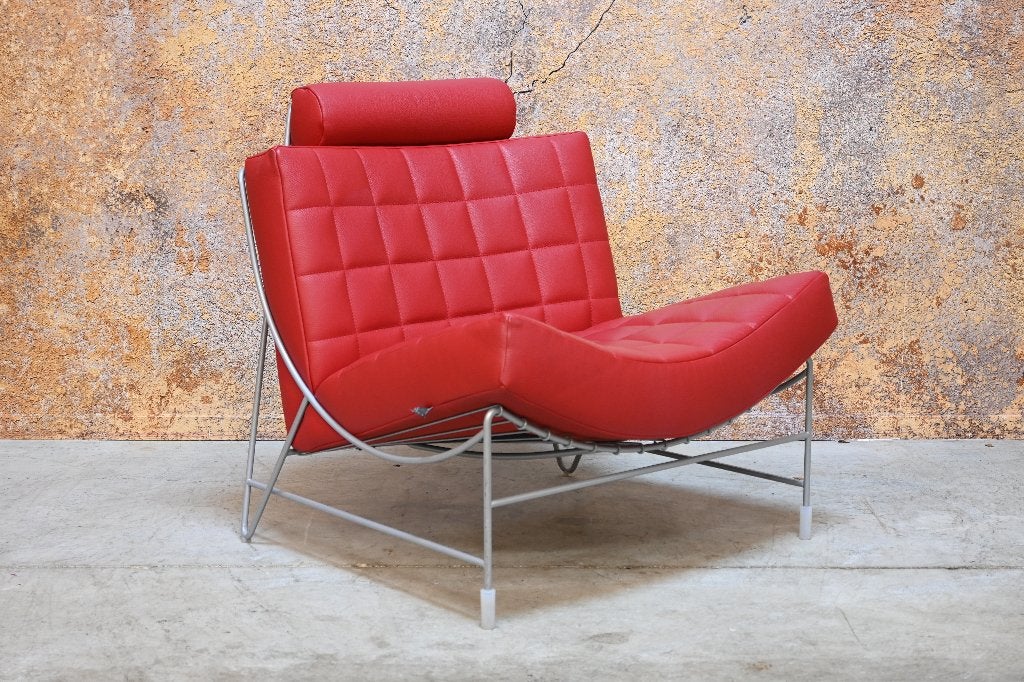 Als NIEUW! rode leren Leolux Volare design fauteuil, Leolux, Leolux, 75 tot 100 cm, Ophalen of Verzenden
