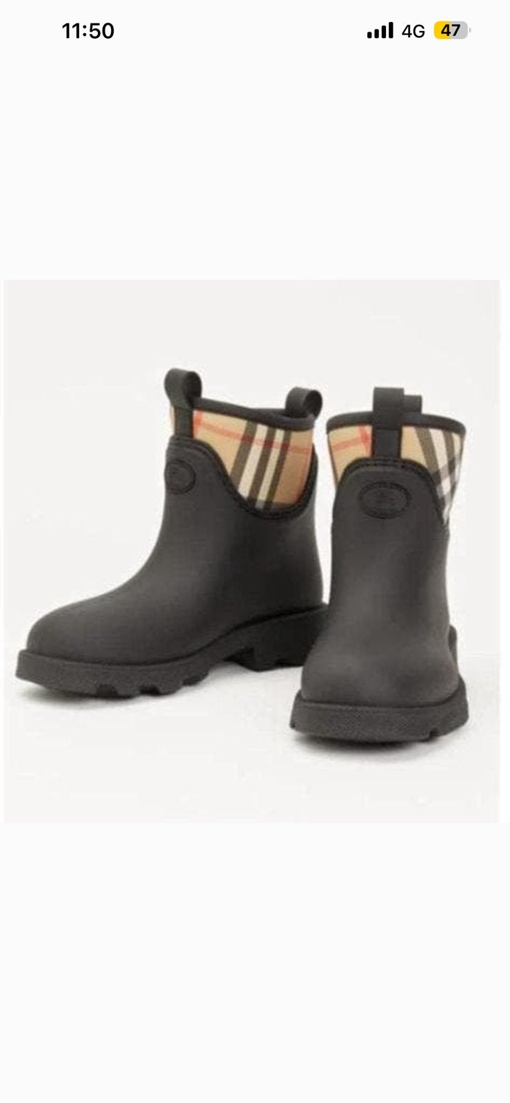 Burberry marsh stamp laars met ruitdessin black size 40, Ophalen of Verzenden, Zo goed als nieuw, Jongen of Meisje