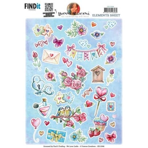 Yvonne Creations CD11944 Valentine elementen knipvel A4, ., Nieuw, Ophalen of Verzenden, Overige thema's