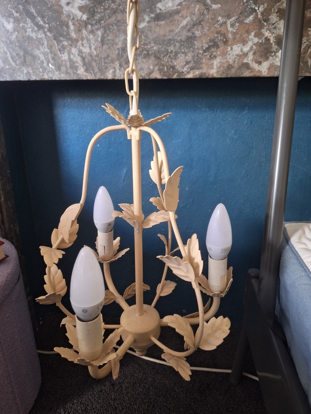 Antieke plafond lamp met bladeren herfst natuur blaadjes, Ophalen, Zo goed als nieuw