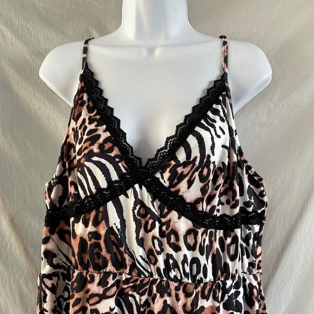 Panterprint jumpsuit 3XL. Zebra / panter met kant, Kleding | Dames, Ophalen of Verzenden, Zo goed als nieuw, Maat 46/48 (XL) of groter