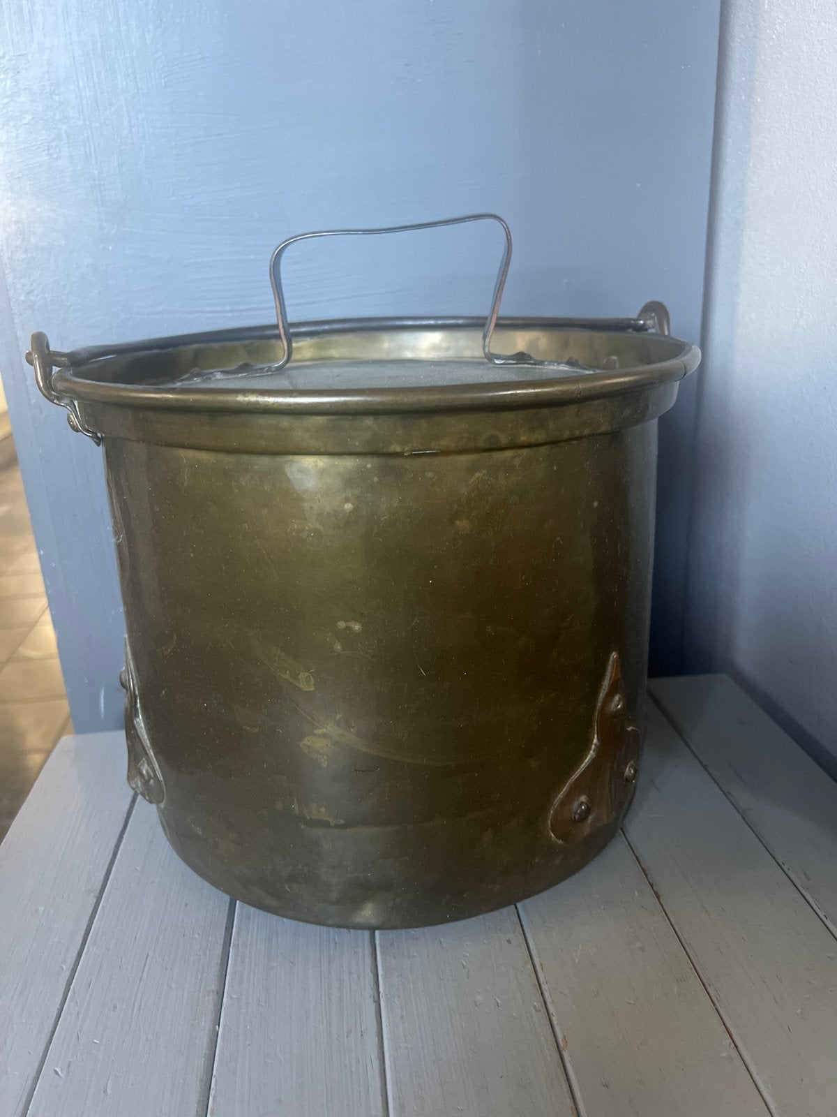 Antieke Koperen messing ketel Pot met Deksel - hengsel, Ophalen of Verzenden, Koper