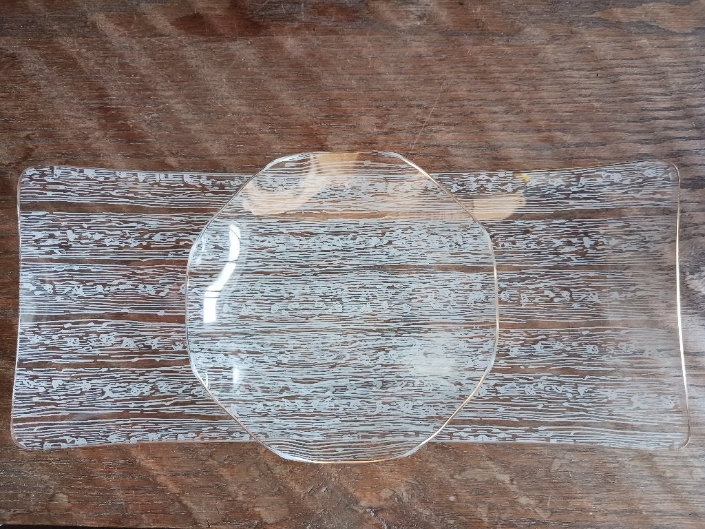 2 st glazen schalen met print (jaren `50), Antiek en Kunst, Ophalen