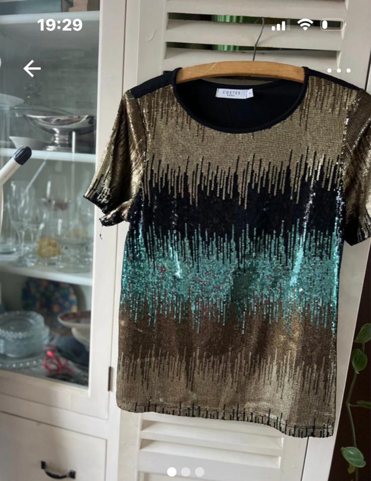 Pailletten t shirt, Kleding | Dames, T-shirts, Ophalen of Verzenden, Zo goed als nieuw, Zwart, Korte mouw
