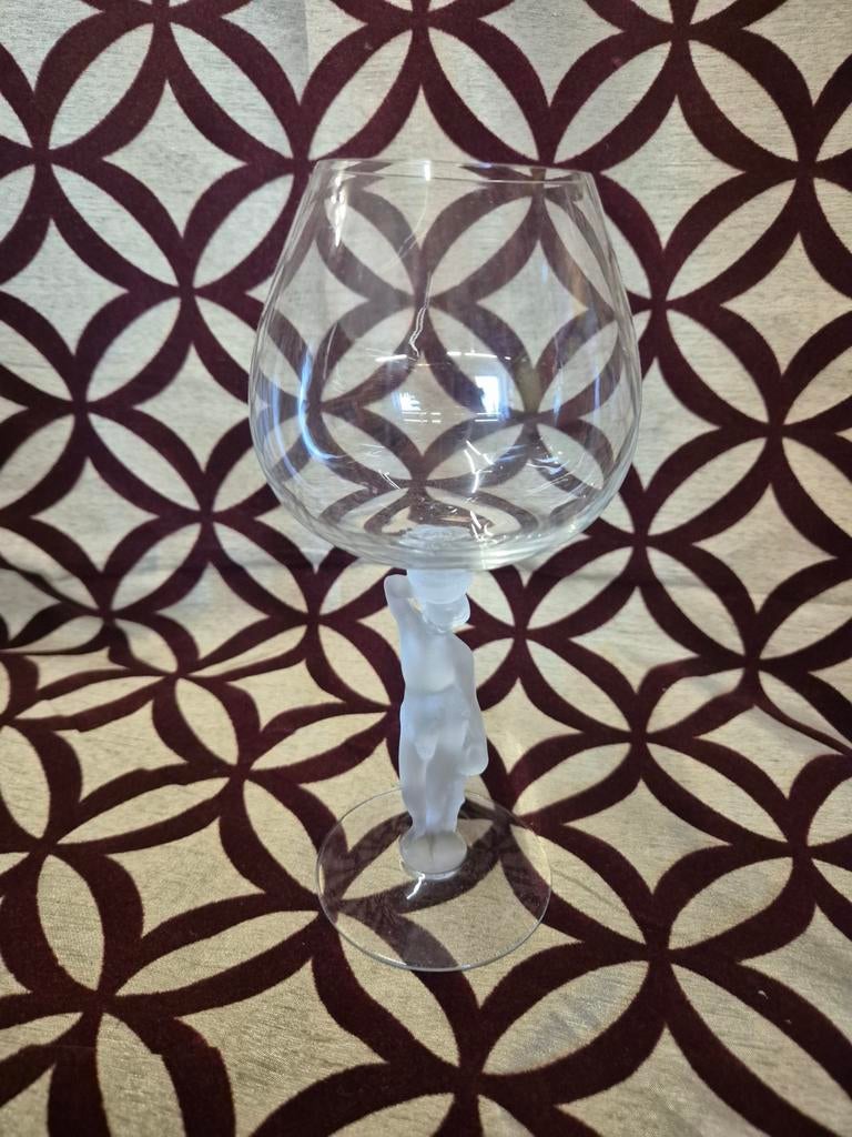Cognacglas met matte figuur als steel, Ophalen of Verzenden