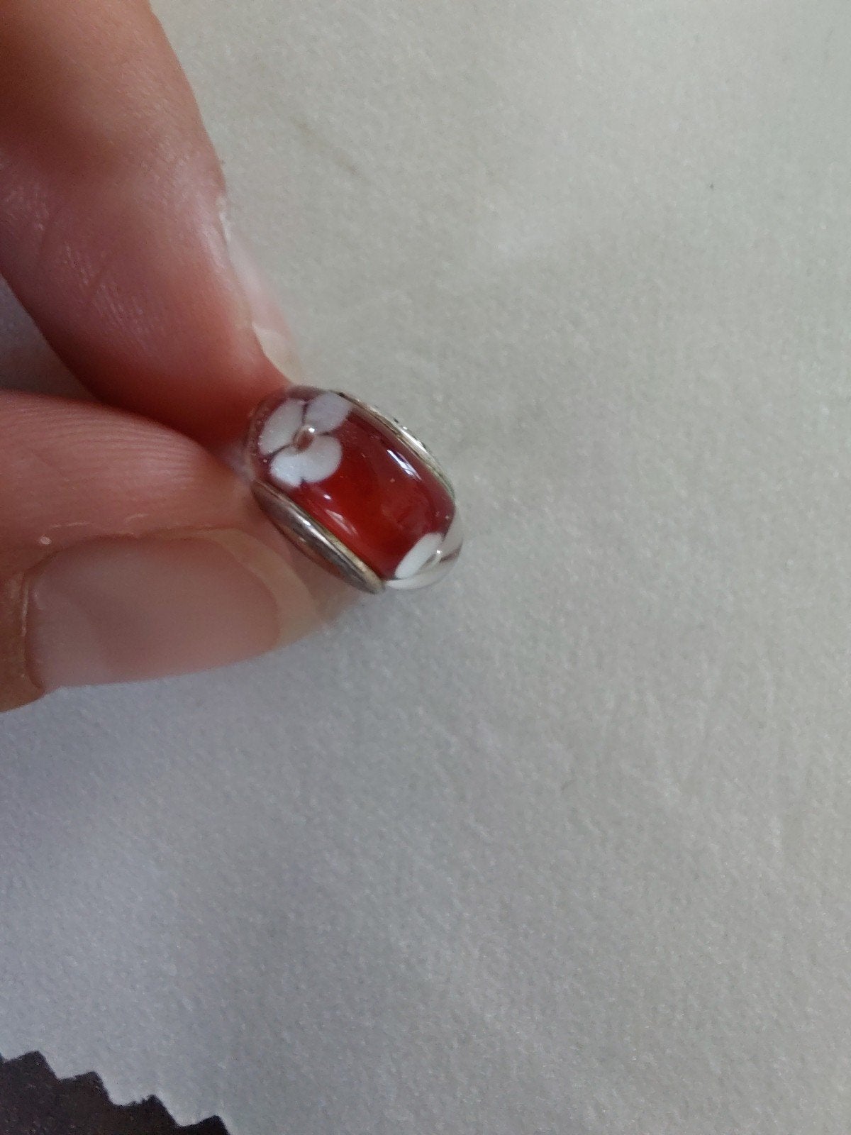 Pandora Muranoglas Bedel - Rode Bloem, Gebruikt, Glas of Kristal, Pandora, Ophalen of Verzenden