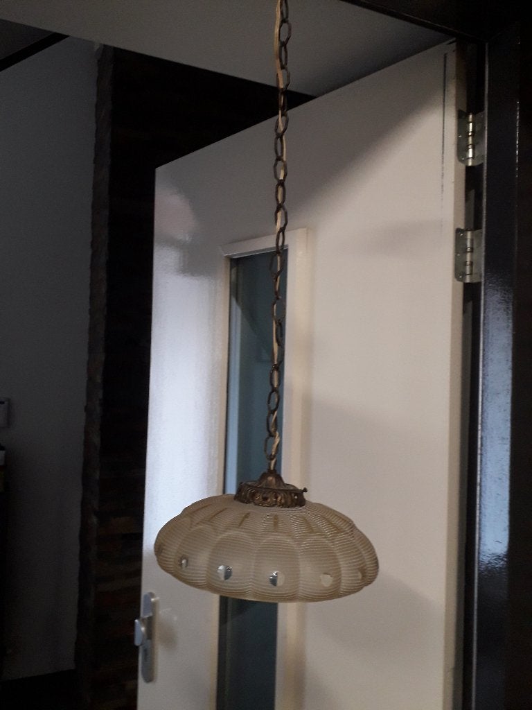 ANTIEKE HANGLAMP met KOPEREN KETTING & PLAFOND ROZET, Ophalen of Verzenden