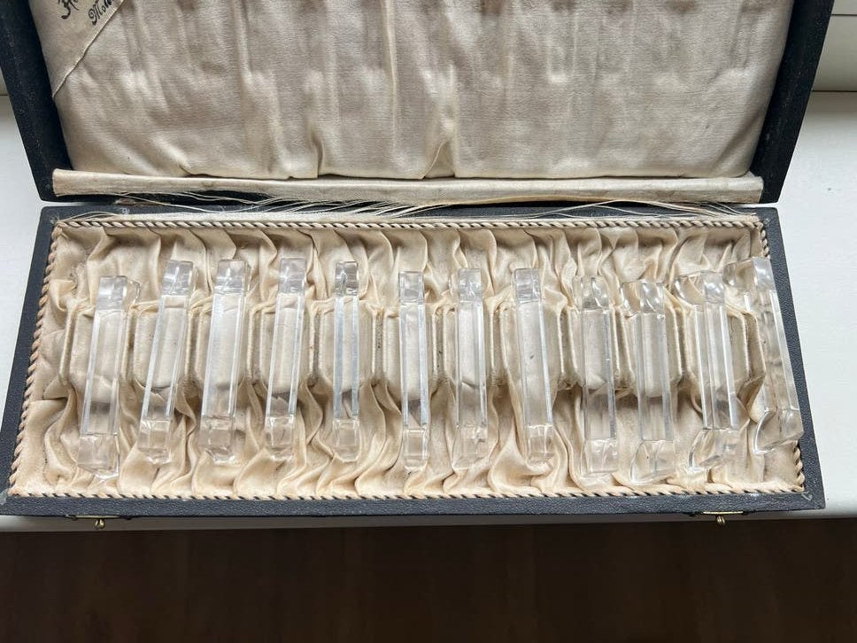 Antieke Kristallen messenleggers Art Deco in originele doos., Ophalen