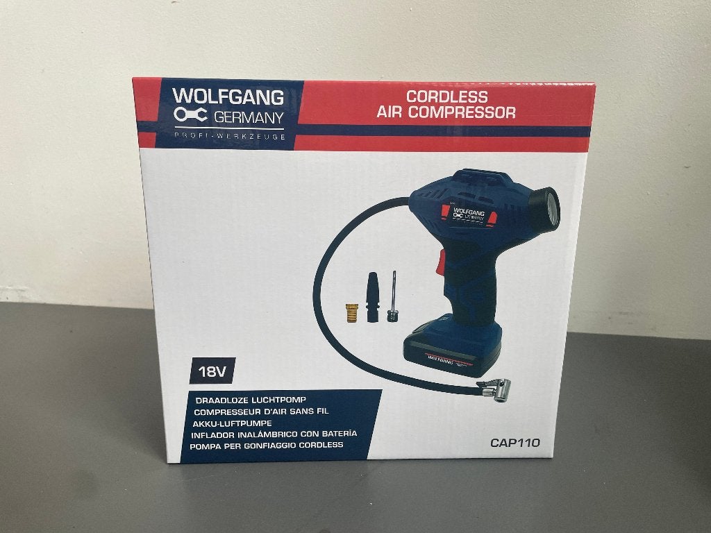 Wolfgang Draadloze Compressor/Luchtpomp 18V (CAP110) – Nieuw, 6 tot 10 bar, Nieuw, Ophalen of Verzenden, Minder dan 200 liter/min