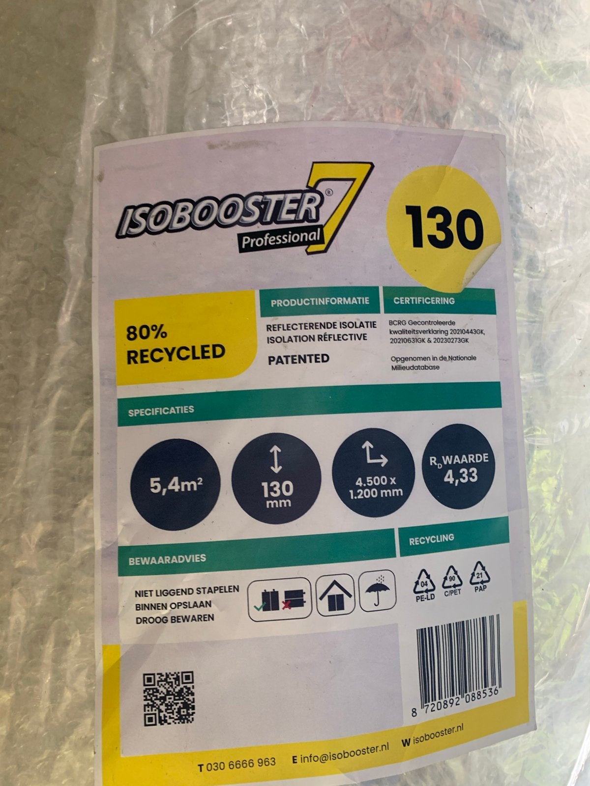 Isolatie Isobooster 7, Doe-het-zelf en Verbouw, Isolatie en Afdichting, Overige materialen, 12 cm of meer, Nieuw, 5 tot 10 m²