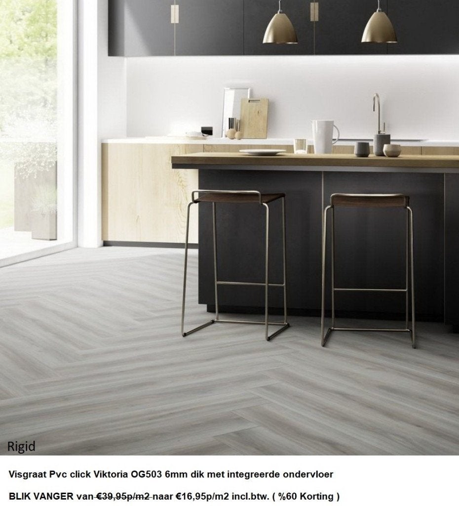 Visgraat Pvc click Victoria integreerde ondervloer €16,95m2, Huis en Inrichting, Stoffering | Vloerbedekking, Grijs, Nieuw, Ophalen of Verzenden