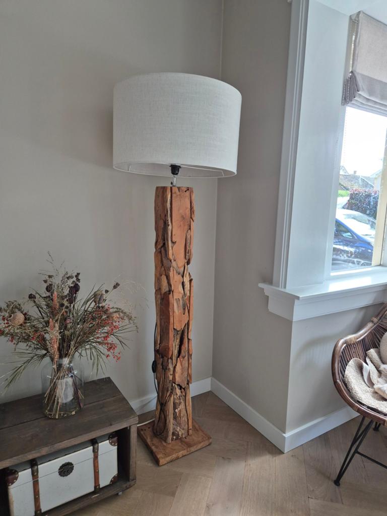 Unieke teakhouten vloerlamp, vierkant, 130 cm hoog, Huis en Inrichting, Lampen | Vloerlampen, Ophalen of Verzenden