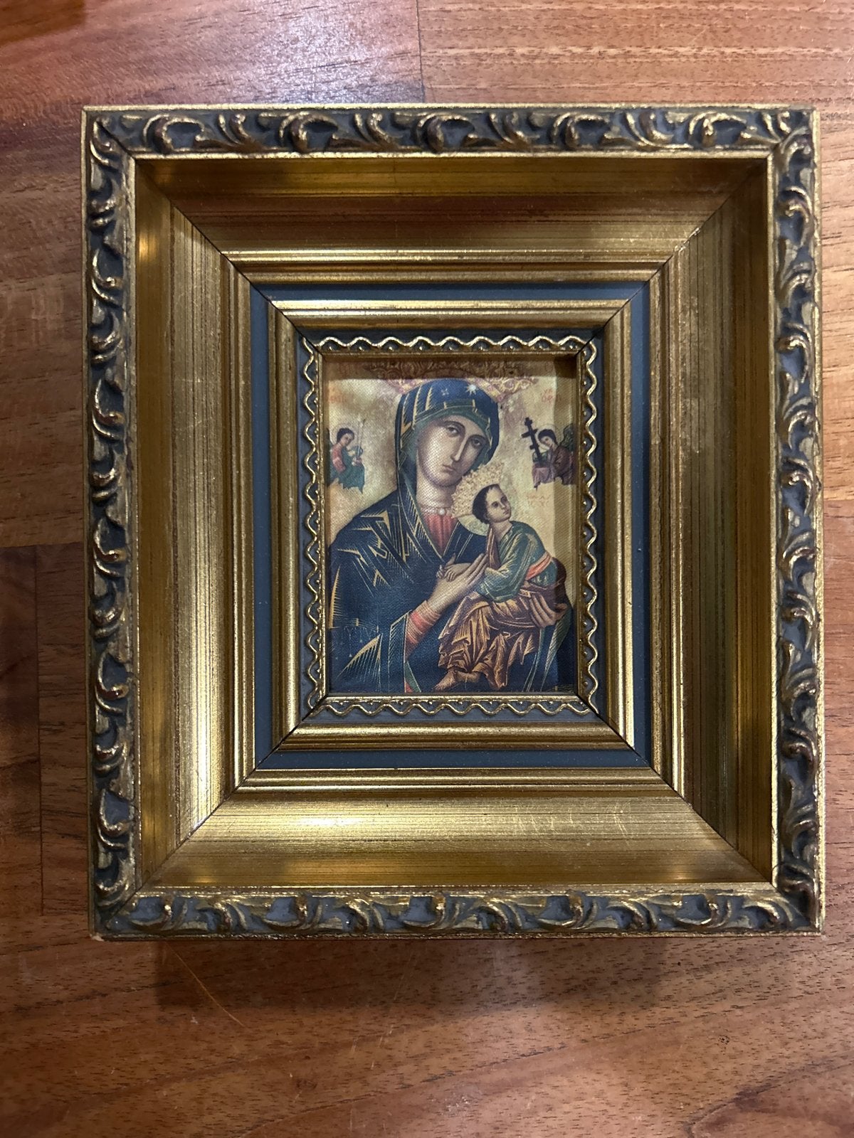 Klassiek icoon: Maria met kind in sierlijke lijst, Paneel, Portret of Personen, Ophalen of Verzenden, Handgeschilderd