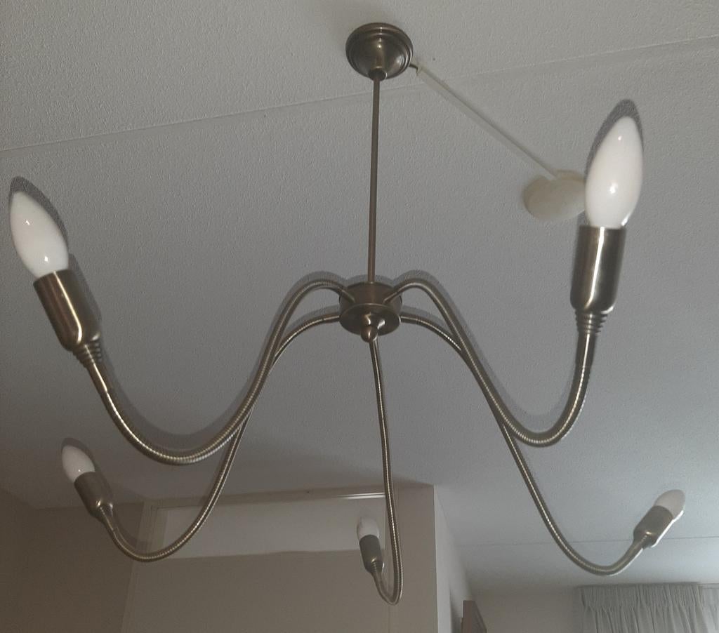 Koperen hanglamp met 5 buigbare armen, Ophalen, Gebruikt, Metaal, Modern, Industrieel