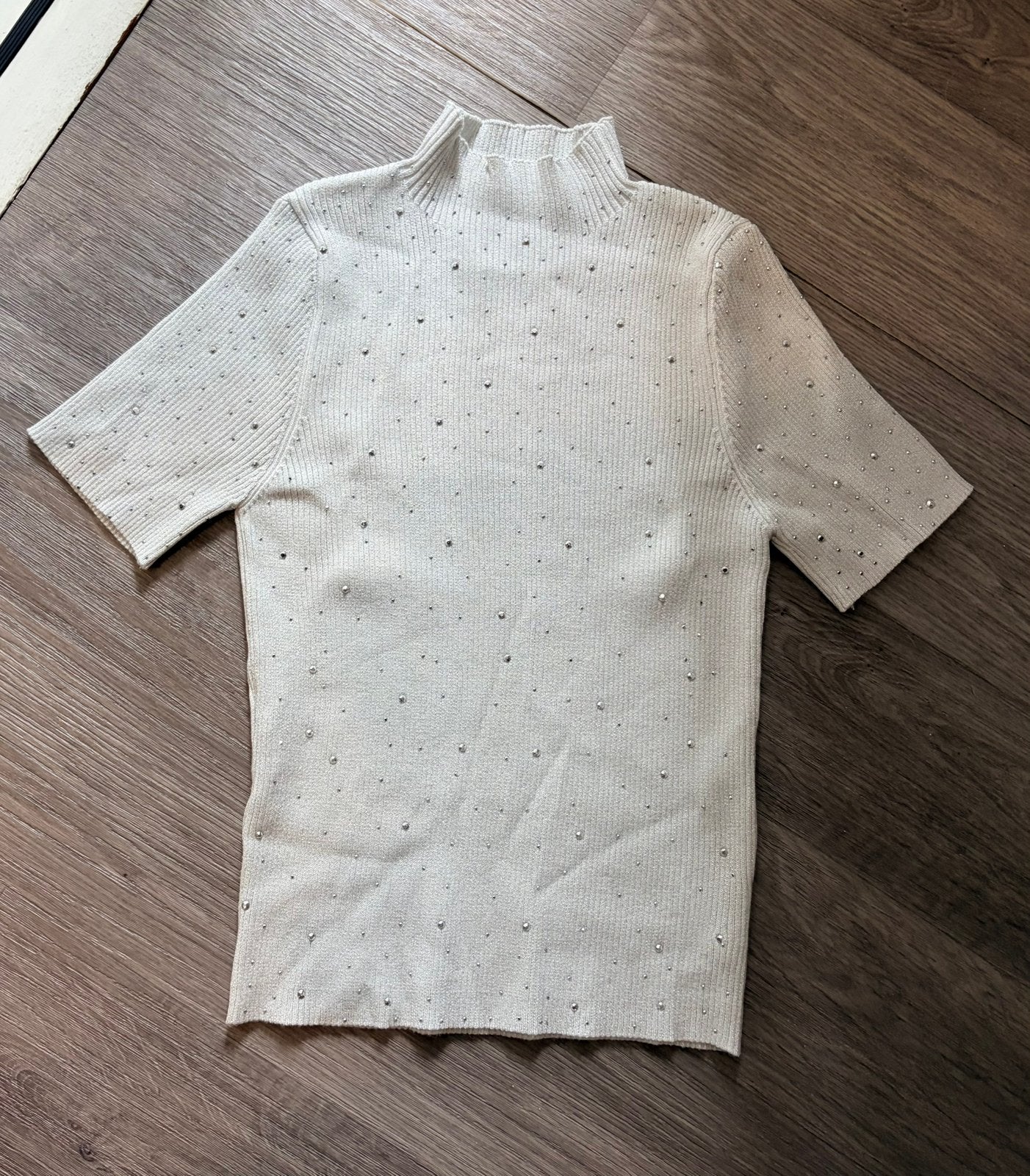 Grijs aparte top met strass, Ophalen of Verzenden, Zo goed als nieuw, Grijs, Maat 36 (S)