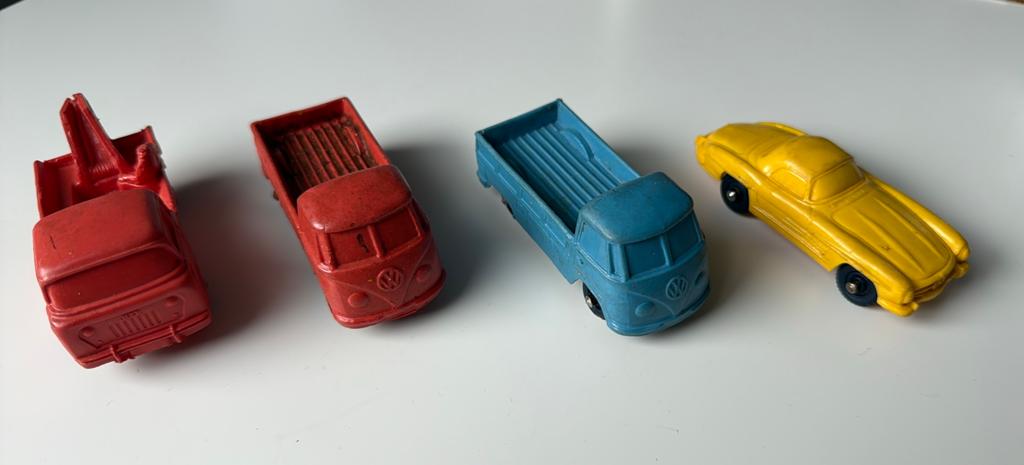 4x Tomte Laerdal Noorse Vintage Speelgoed Autootjes Jaren '6, Ophalen of Verzenden, Gebruikt
