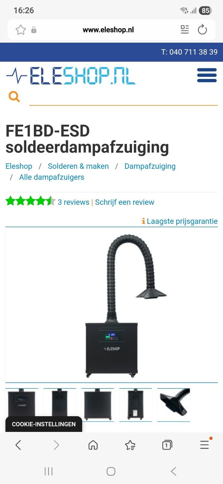 FE1BD-ESD Soldeerdampafzuiging - Eleshop, Ophalen of Verzenden, Gebruikt, Afzuiger