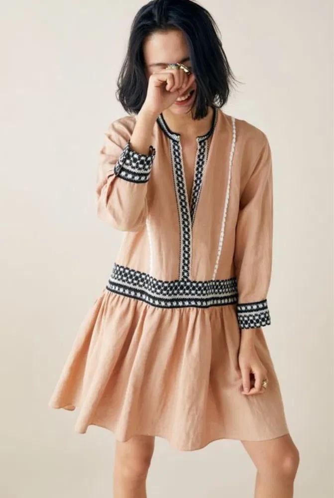 Zara jurk dress S nieuw beige details kort katoen, Beige, Nieuw, Ophalen of Verzenden, Maat 36 (S)