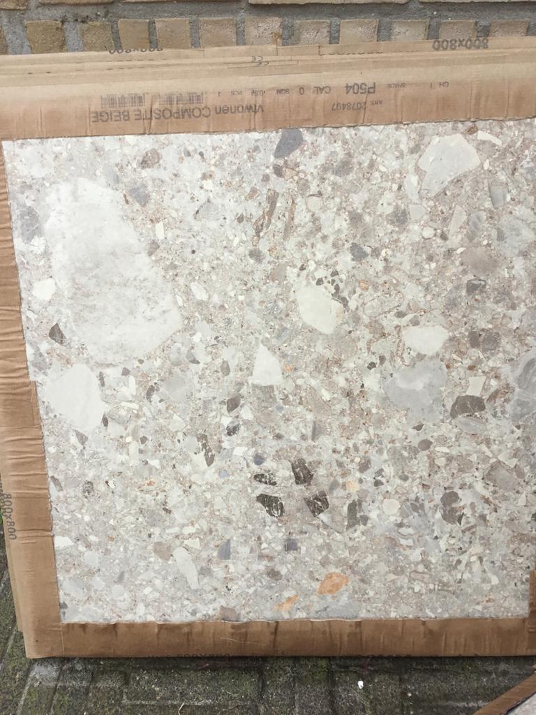 Terrazzo tegels Solostone 80x80x3 cm composite beige (5 st.), Ophalen, Overige materialen, Nieuw, 75 tot 100 cm
