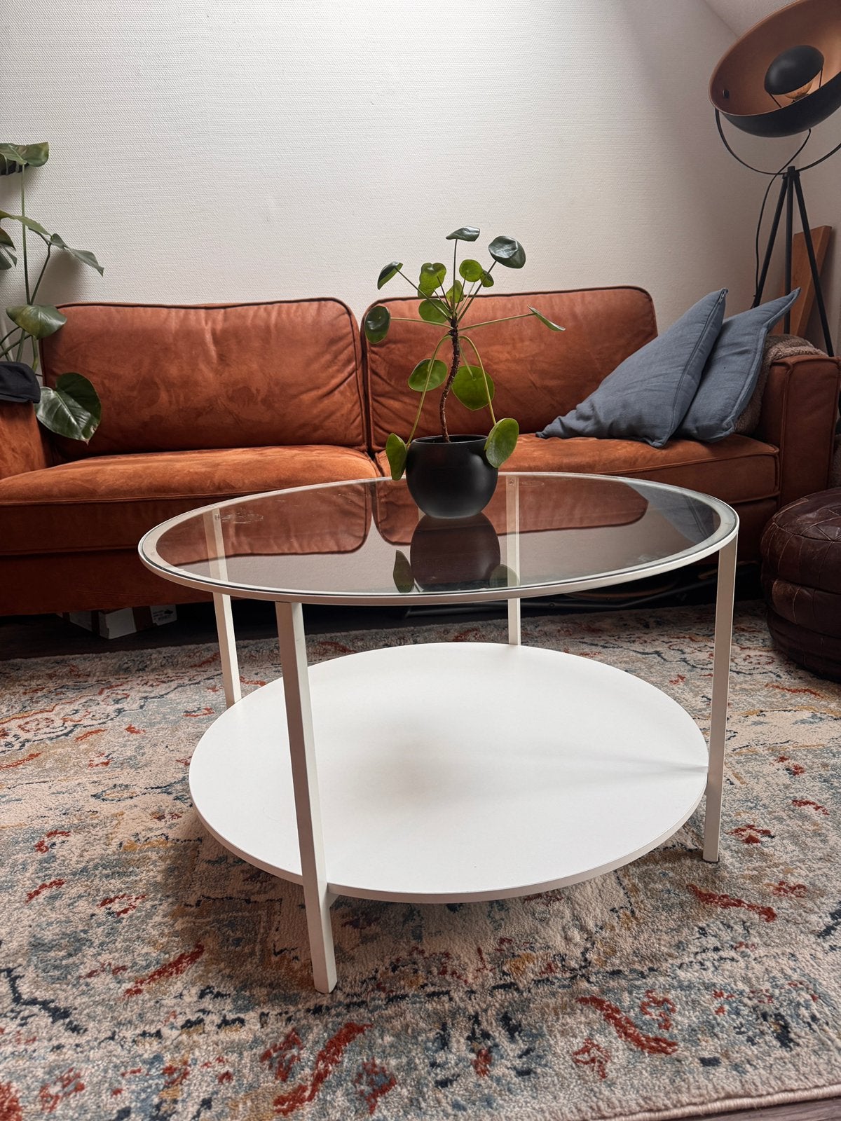 Glazen salon tafel vintage wit IKEA, Huis en Inrichting, Ophalen, 100 tot 150 cm, 50 tot 100 cm, Zo goed als nieuw