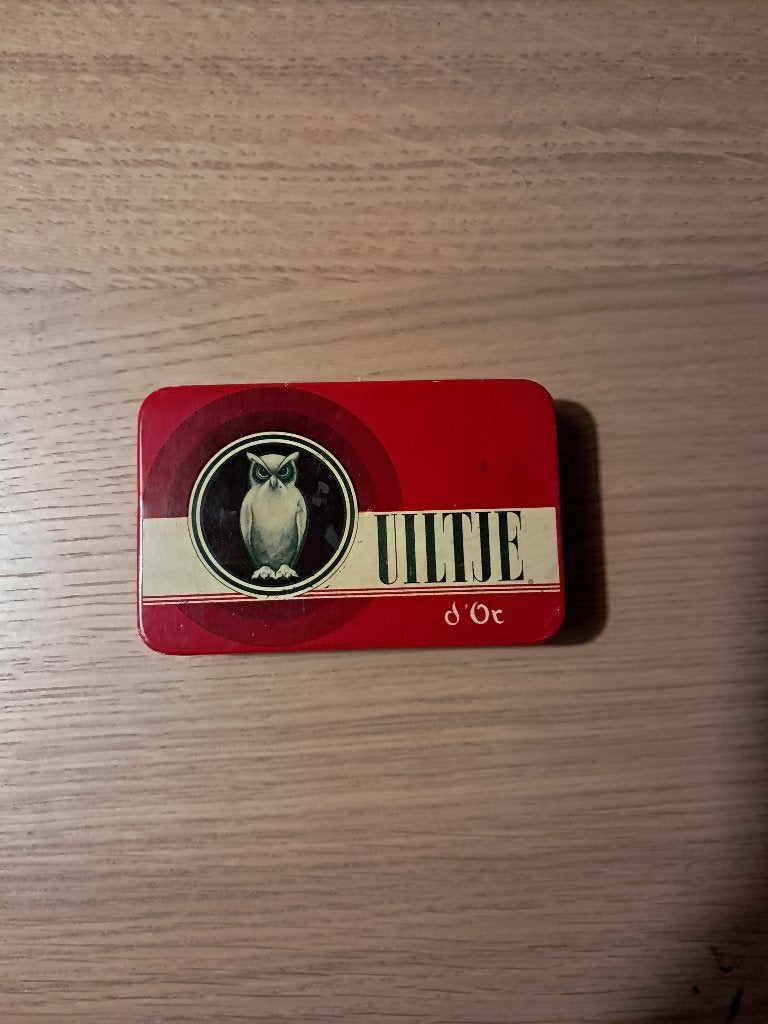 Uiltje d'Or blikken doosje, Ophalen, Gebruikt, Tabaksdoos of Verpakking