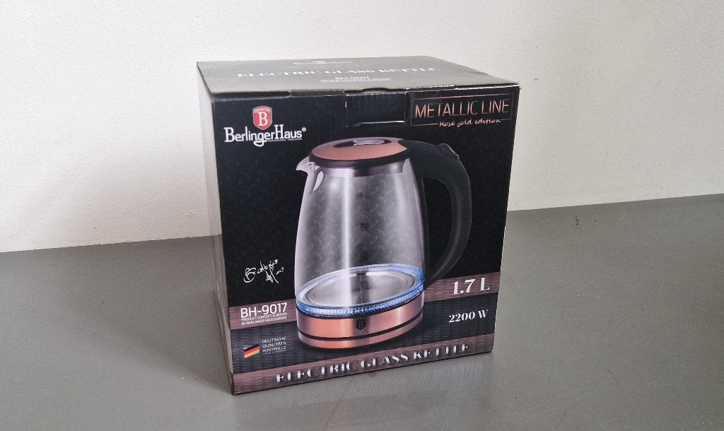 BerlingerHaus Glazen Waterkoker (BH-9017 Rose Gold) – Nieuw, 1 tot 2 liter, Ophalen, Nieuw, Rvs