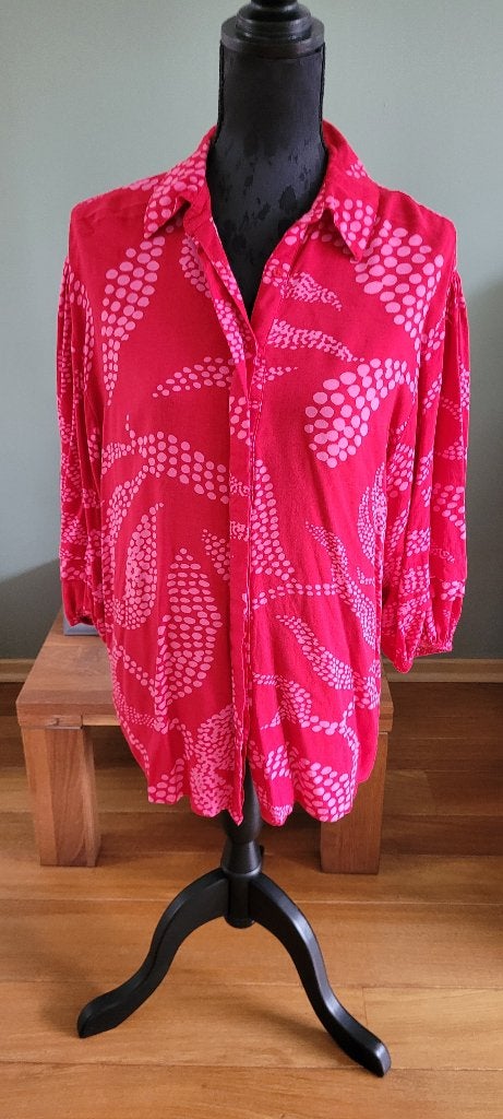 SHOEBY fleurige roze rode blouse maat L zgan, Kleding | Dames, Maat 42/44 (L), Ophalen of Verzenden, Zo goed als nieuw, Shoeby