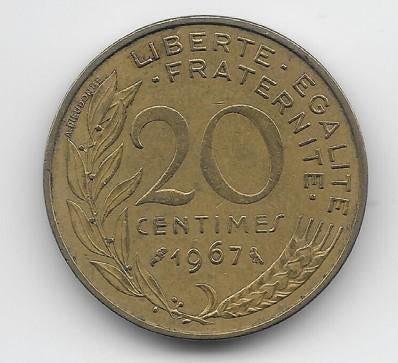 Frankrijk 20 centimes 1967 KM# 930, Verzenden, Frankrijk, Losse munt