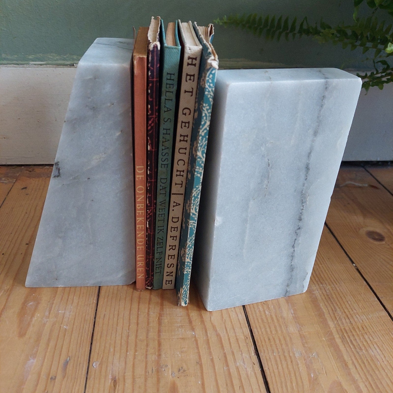 Stoned marmeren boekensteunen – Set van 2 – Wit & grijs, Ophalen of Verzenden, Huis en Inrichting