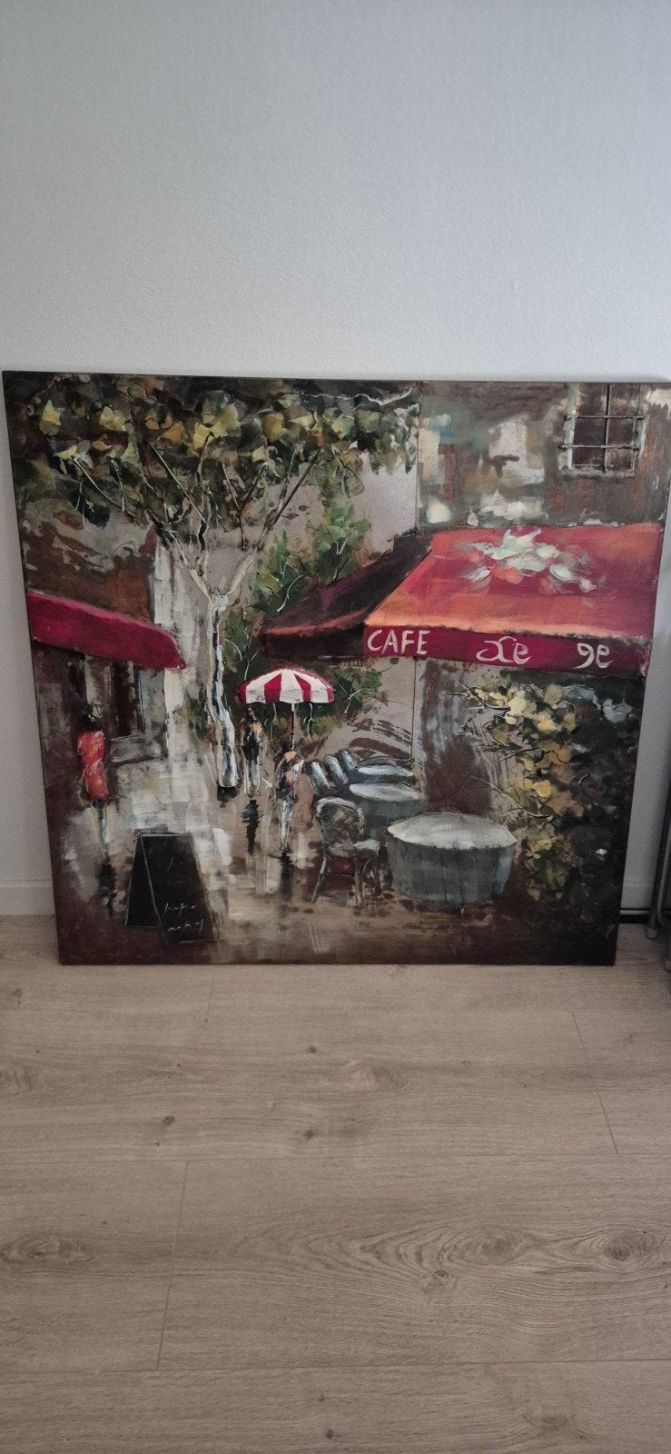 Metalen schilderij 3D effect - Café scène 100x100 cm, Antiek en Kunst, Ophalen