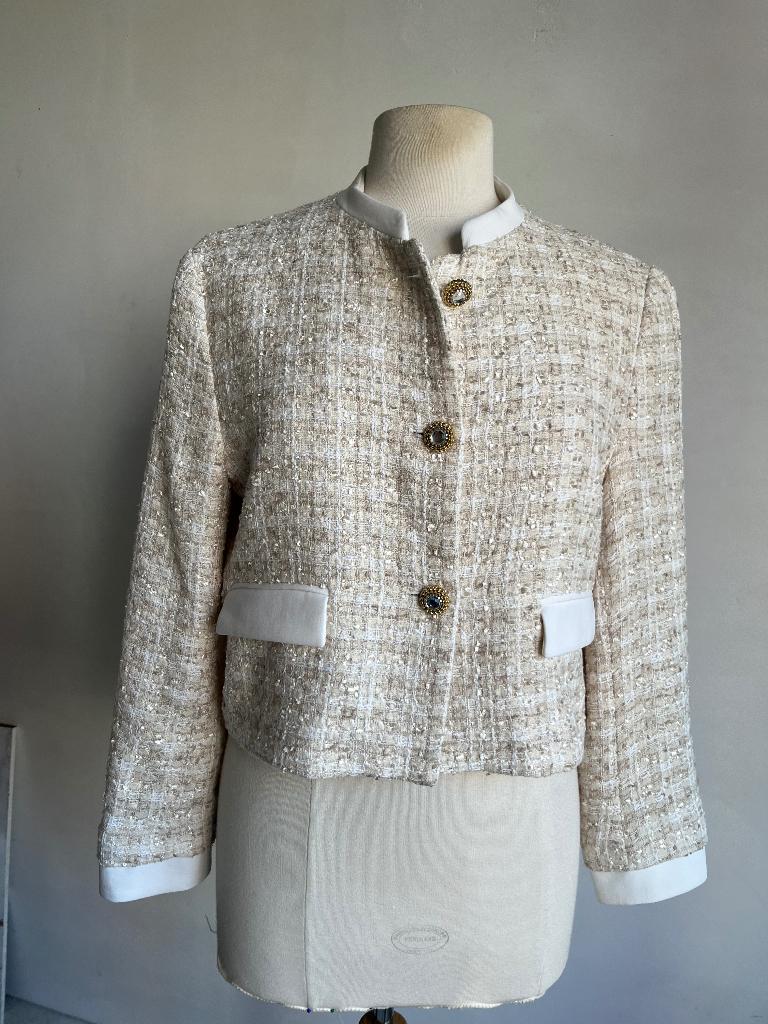 zara blazer beige wit maat L, Verzenden, Maat 42/44 (L), Zo goed als nieuw, Jasje