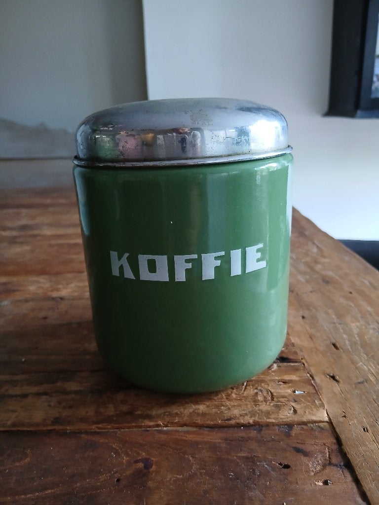 Groen emaille koffiebus, Huis en Inrichting, Groen, Ophalen of Verzenden, Metaal, Gebruikt