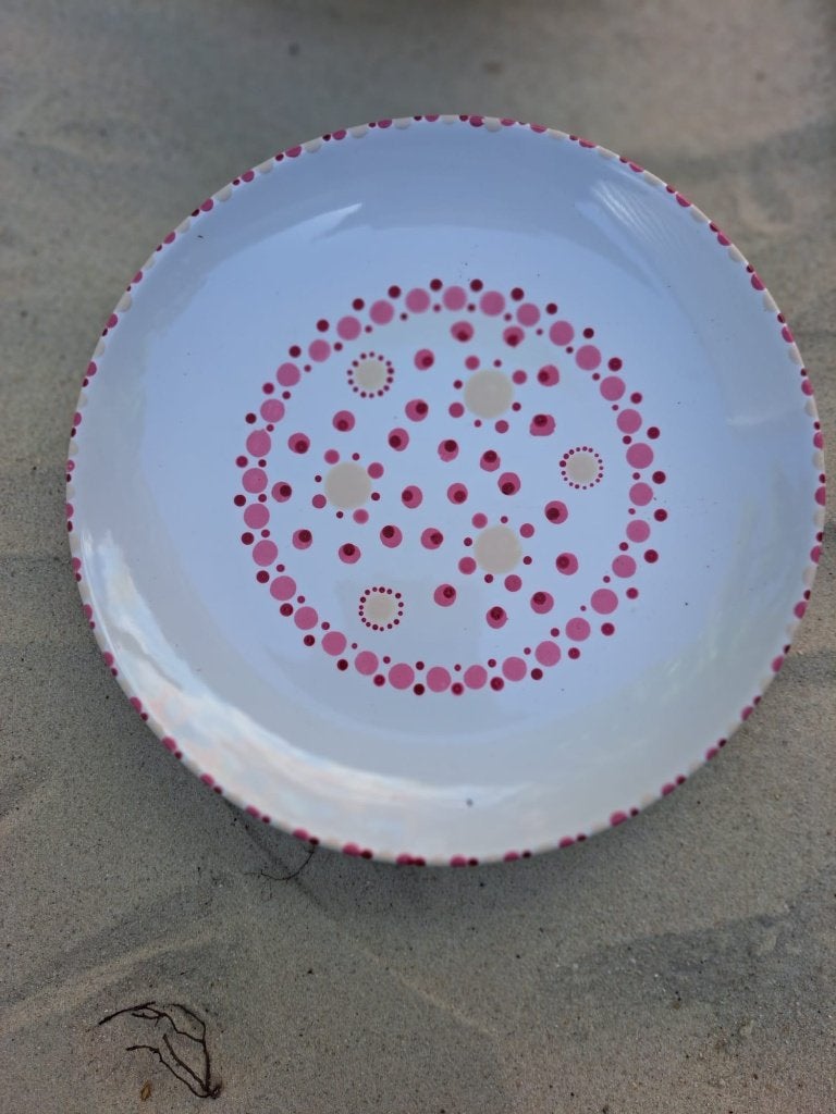 Bord stipstijl decoratie / onderzetter! Roze. Handgemaakt!, Boho, Nieuw, Roze, Ophalen of Verzenden