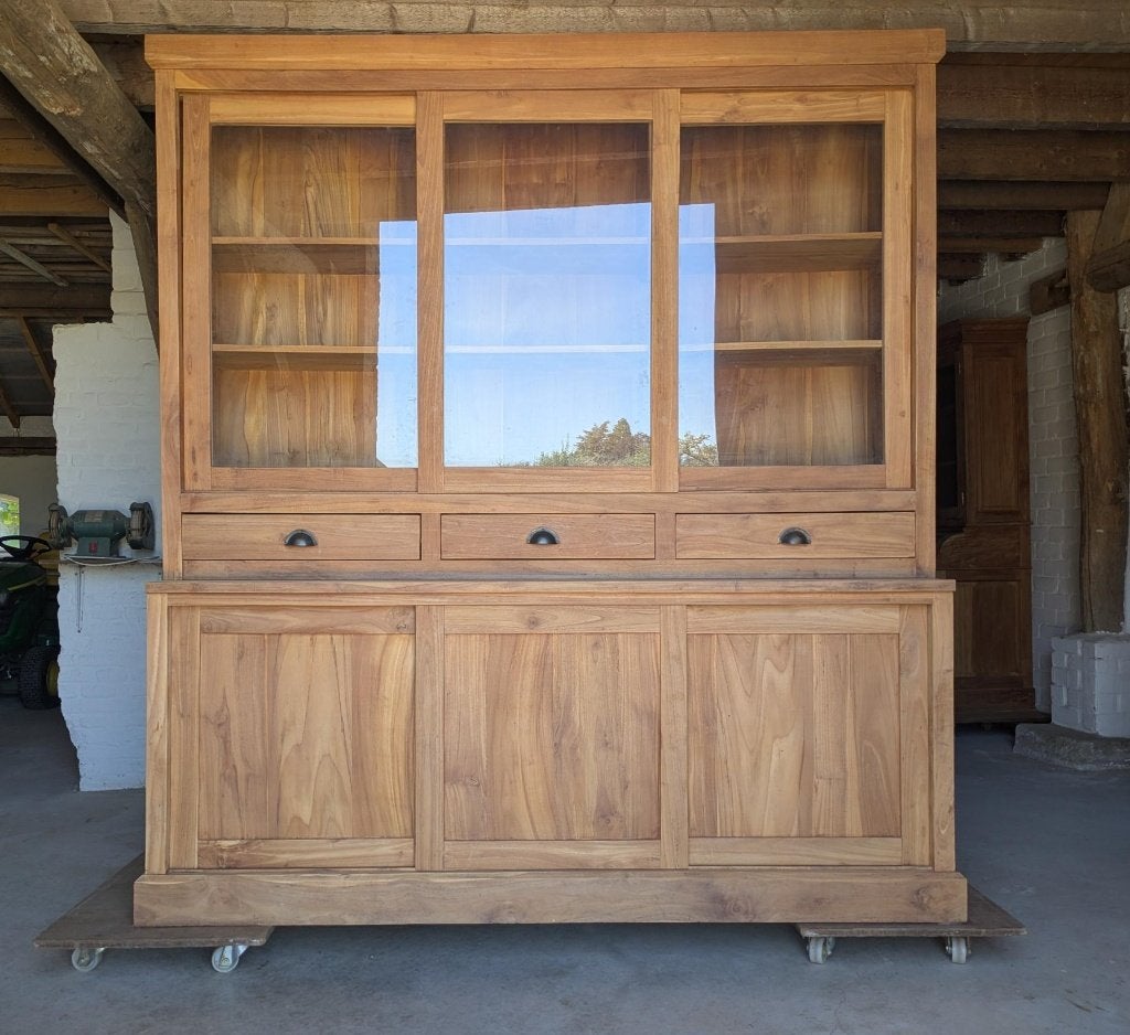 Prachtige Teak Buffetkast 200 cm, Ophalen, Met deur(en), 200 cm of meer, Glas