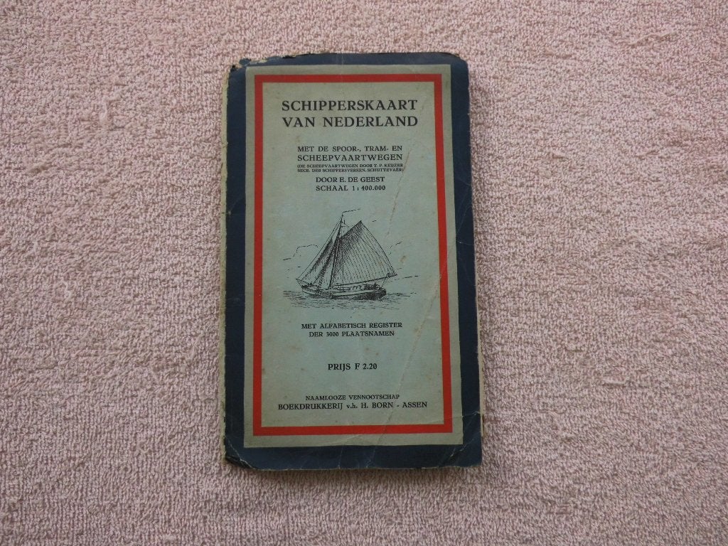 Schipperskaart van Nederland met Spoor, Tram en Scheepvaartw, Gelezen, Ophalen of Verzenden, Landkaart, 1800 tot 2000