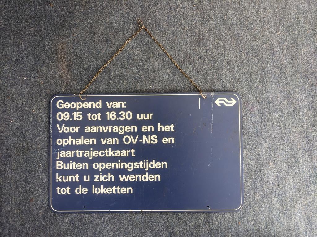 Metalen NS bord met ketting - jaren '80, Ophalen of Verzenden, Trein, Overige typen