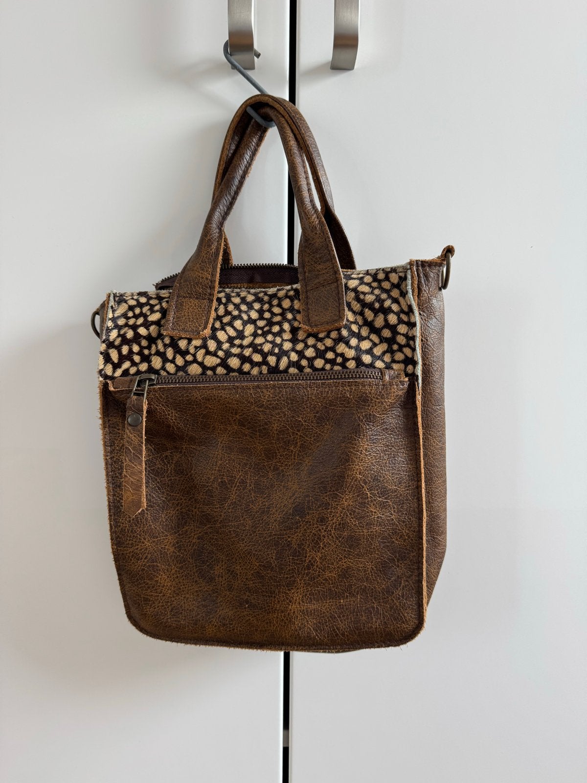 Handgemaakte leren tas ByHinke - Camel met dots, Ophalen of Verzenden, Nieuw, Bruin, Handtas
