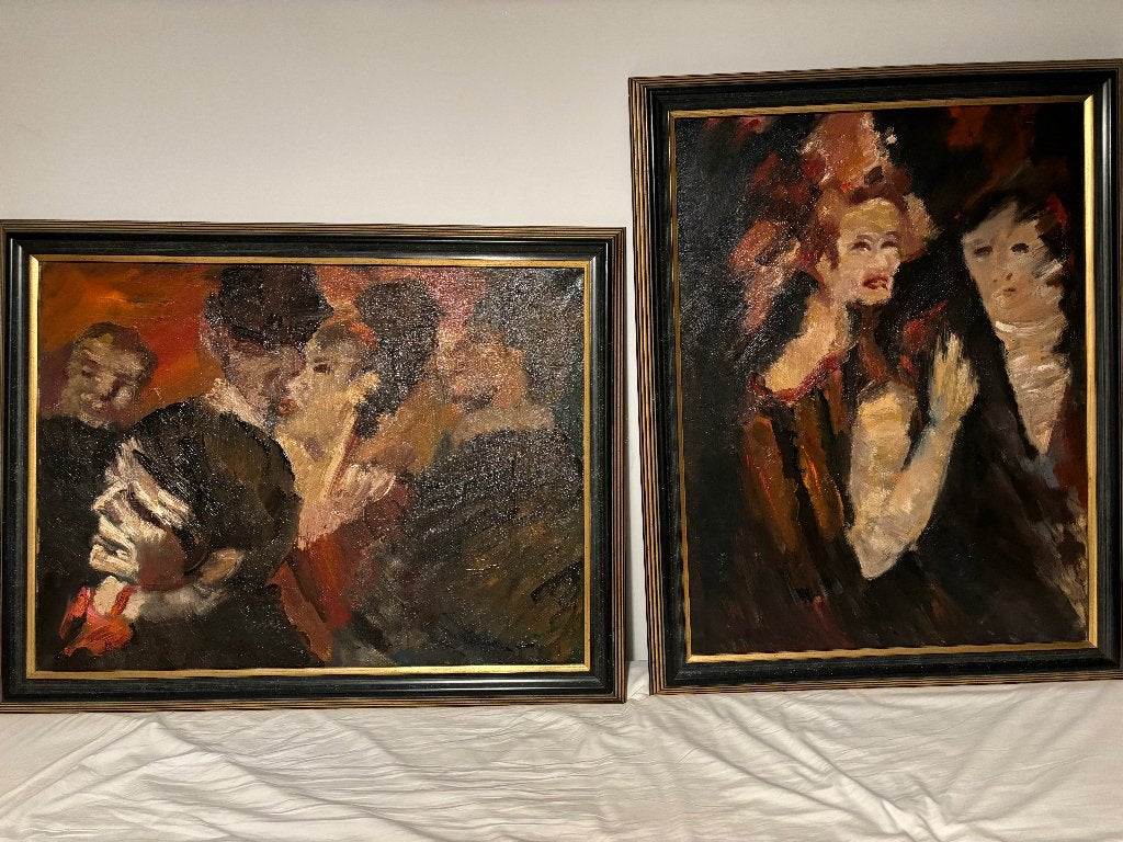 Man and Woman + Party Guests van kunstenaar F. Bosma, signed, Ophalen