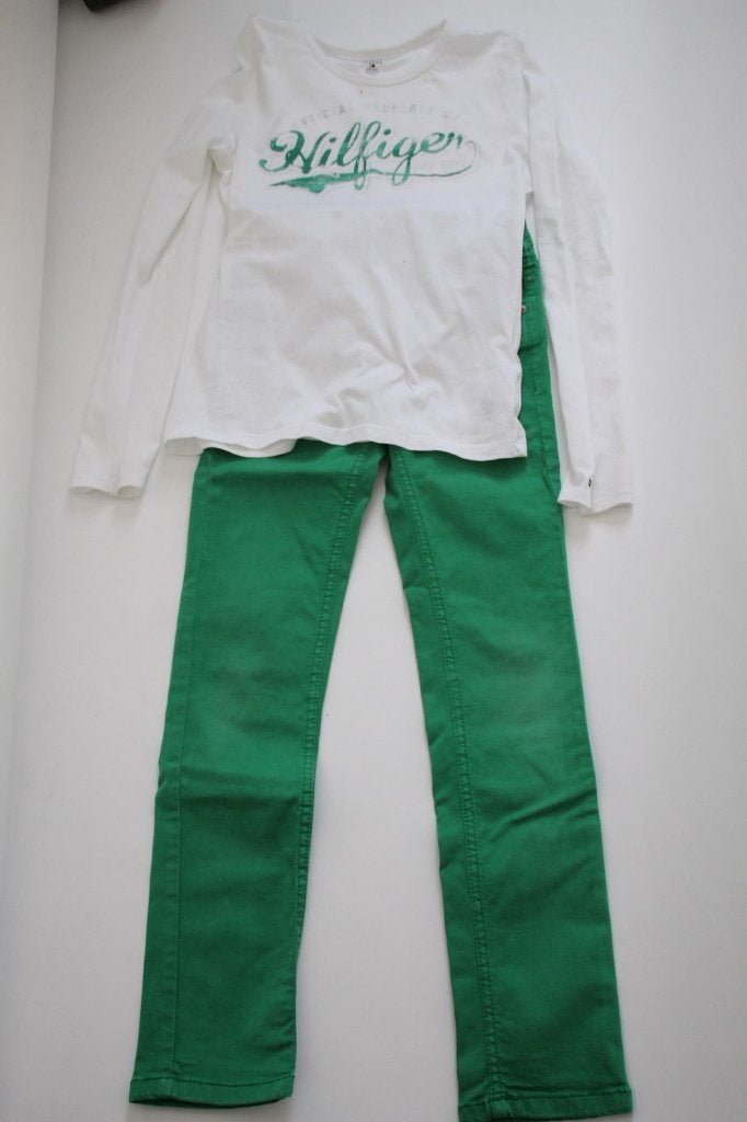 CIMARRON broek HILFIGER longsleeve 128-134, Verzenden, Gebruikt, Meisje, Setje