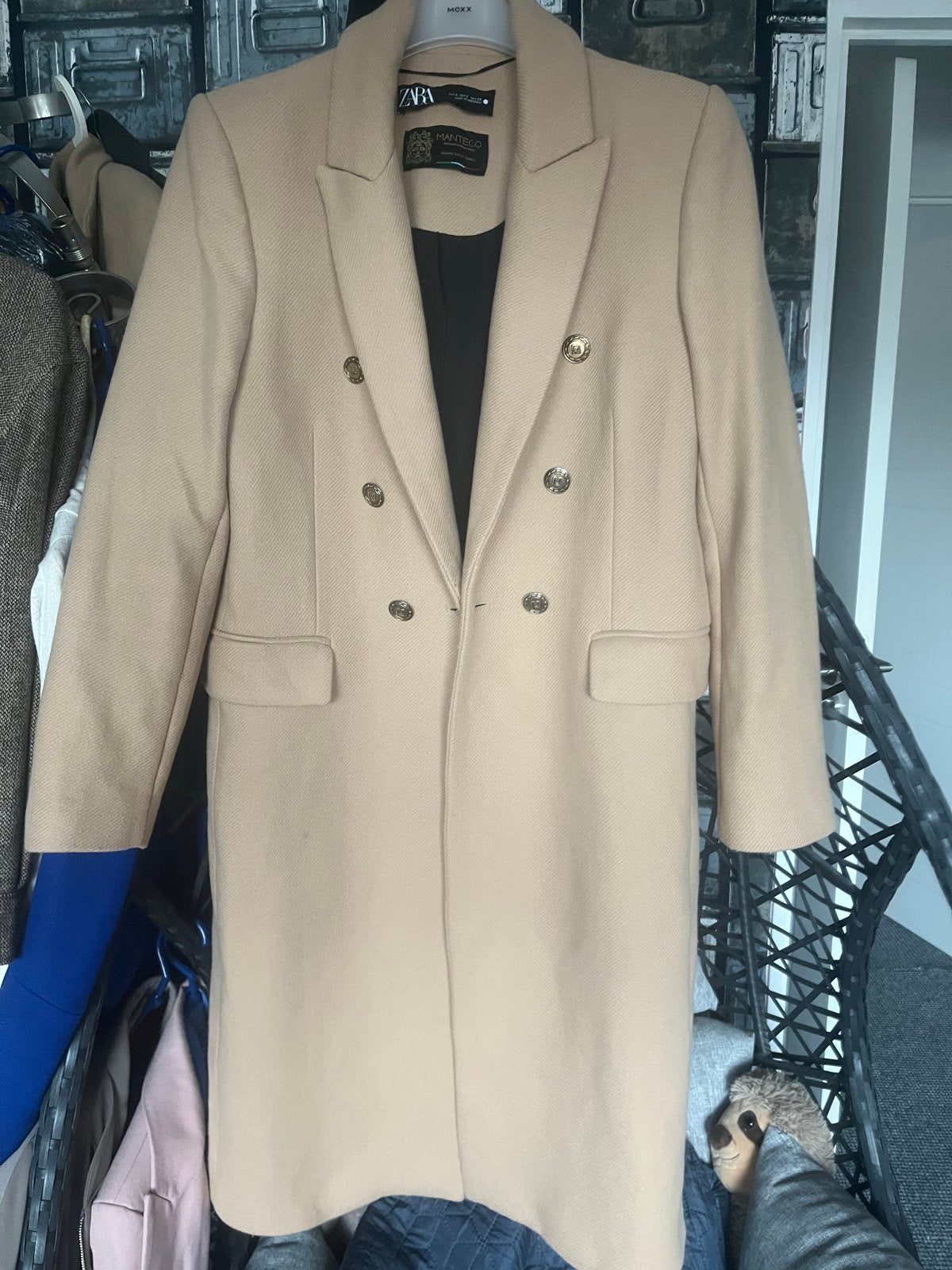 Zara Manteco wollen jas maat S, Ophalen of Verzenden, Zo goed als nieuw, Maat 36 (S), Beige