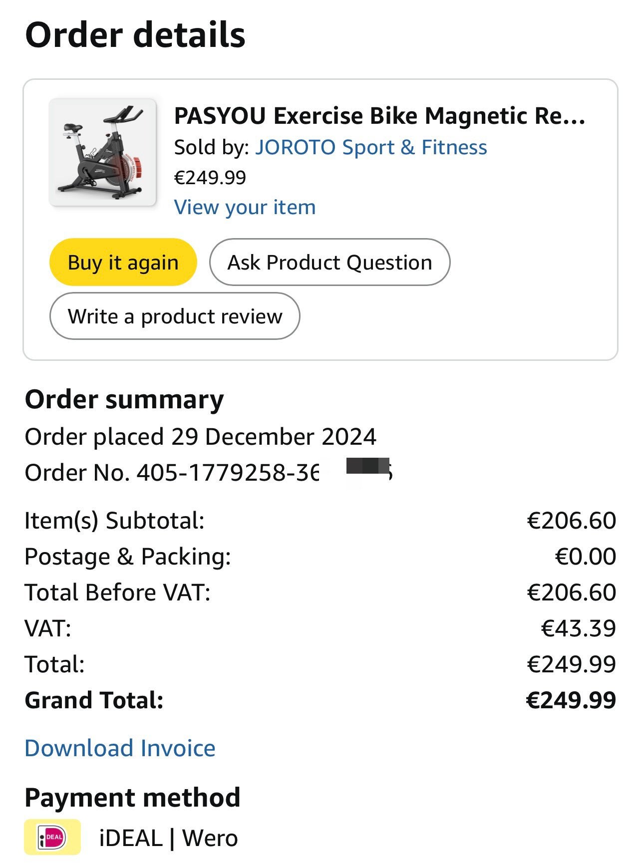 PASYOU S30 Exercise Bike, Ophalen, Zo goed als nieuw, Metaal, Benen