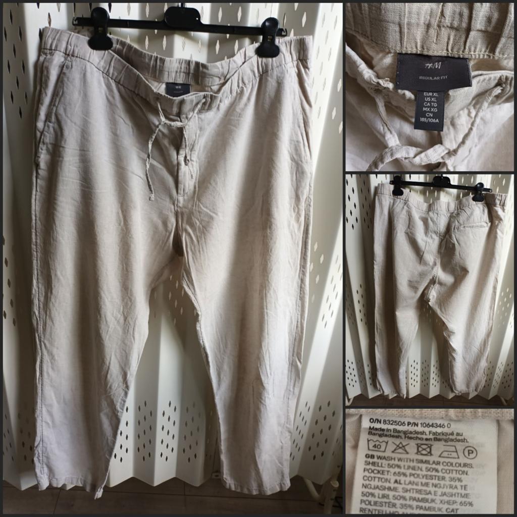 H&M Regular Fit beige herenbroek linnen katoen XL, Kleding | Heren, Broeken en Pantalons, Beige, Maat 56/58 (XL), Ophalen of Verzenden