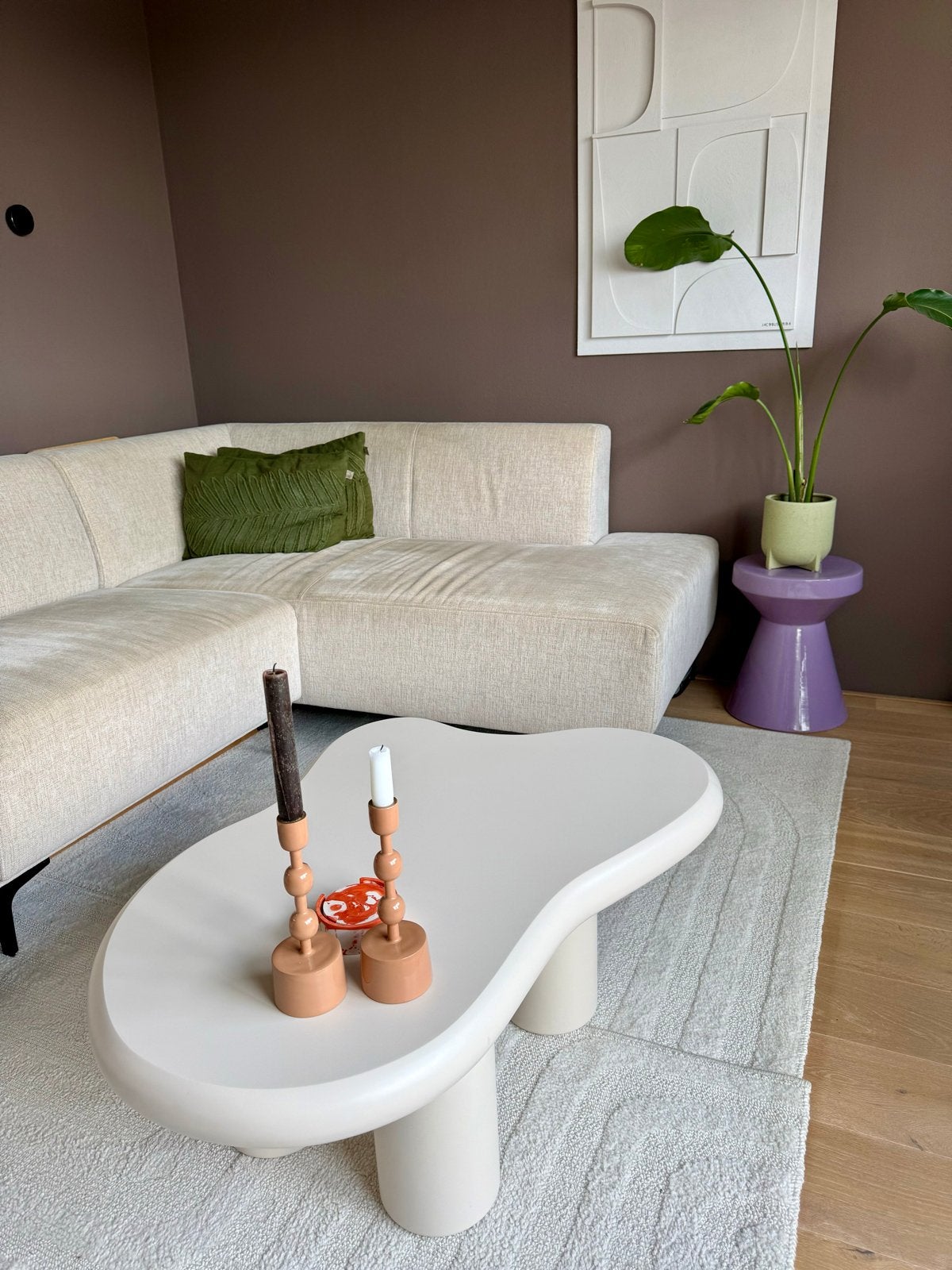 Organische salontafel - Crème/beige, Huis en Inrichting, Tafels | Salontafels, Ophalen, Overige materialen, 100 tot 150 cm, 50 tot 100 cm