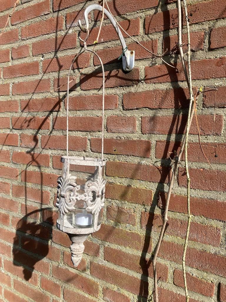 Brocante Lantaarn - H24cm (H51cm met haak), Brocante, Ophalen of Verzenden, Zo goed als nieuw, Metaal