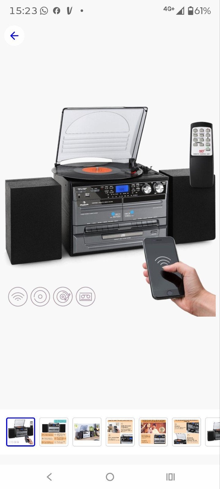 Stereo met platenspeler, CD, cassette, radio, Blu, Audio, Tv en Foto, Ophalen of Verzenden, Nieuw, Cassettedeck, Losse componenten