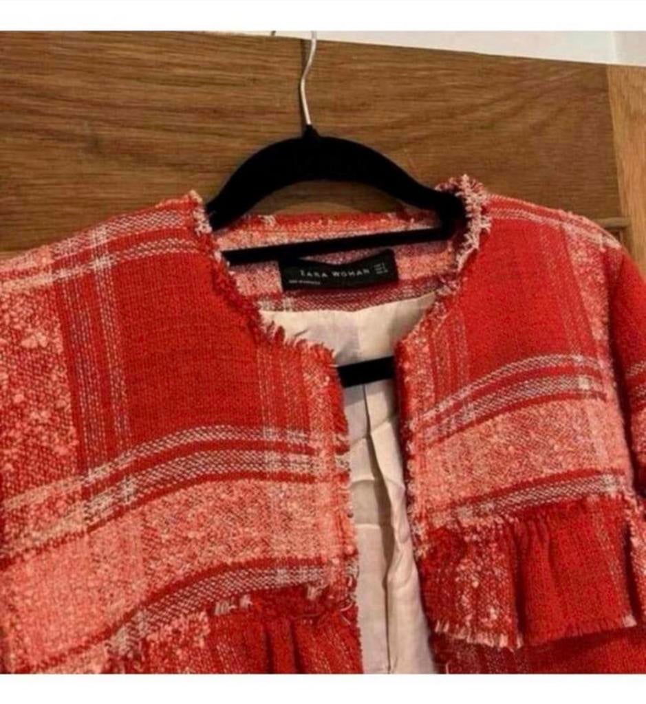 Zara Rood Geruit Freyed Zoom Gingham Blazer Jas Jack vest M, Maat 38/40 (M), Ophalen of Verzenden, Zo goed als nieuw, H