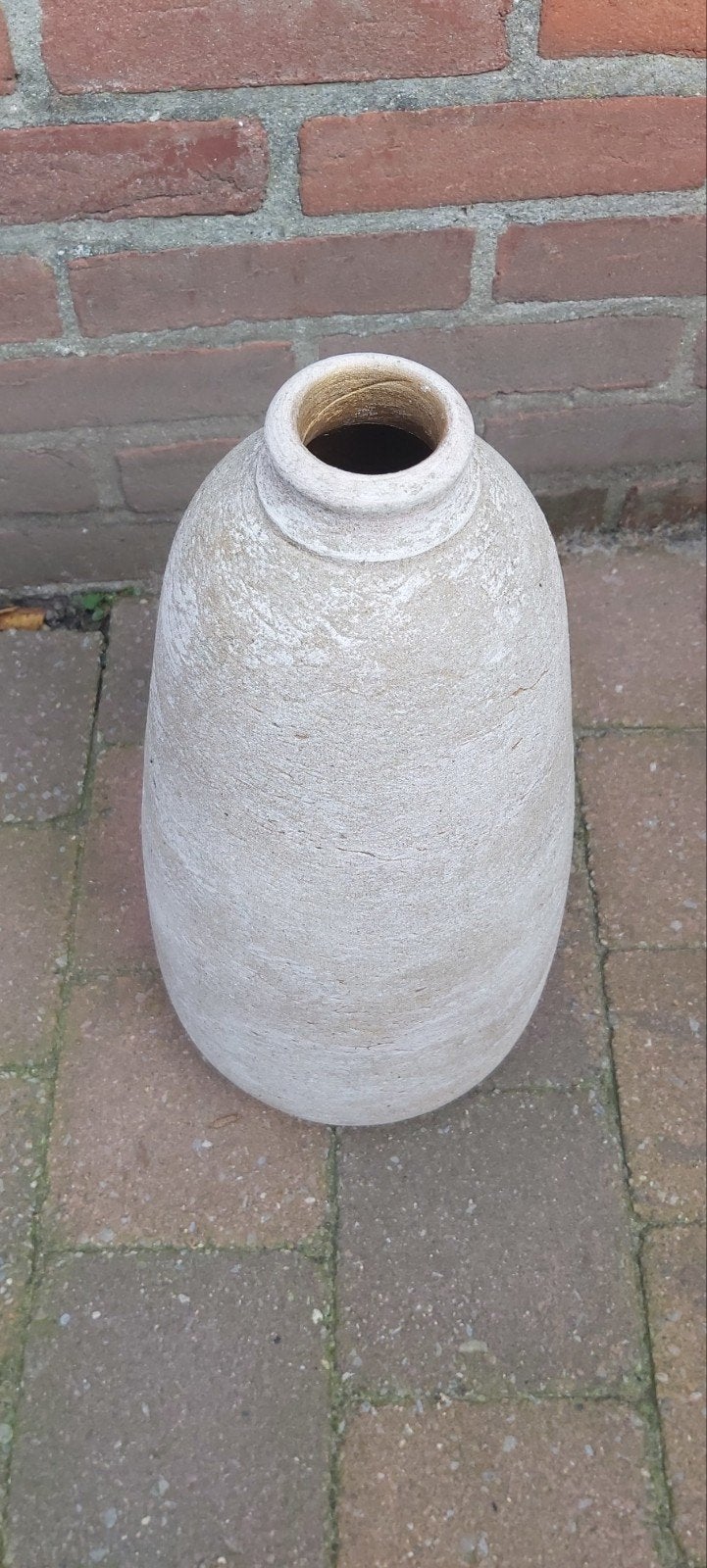 Decoratieve vaas/pot van aardewerk, crème/beige, Antiek en Kunst, Antiek | Vazen, Ophalen