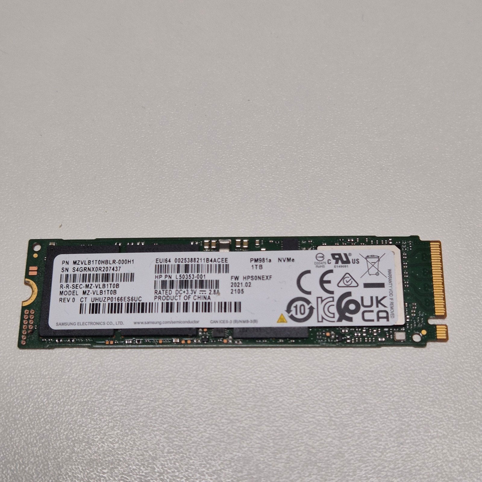 Samsung PM981a 1TB Nvme SSD 2280, Computers en Software, Intern, Gebruikt, Verzenden, SSD
